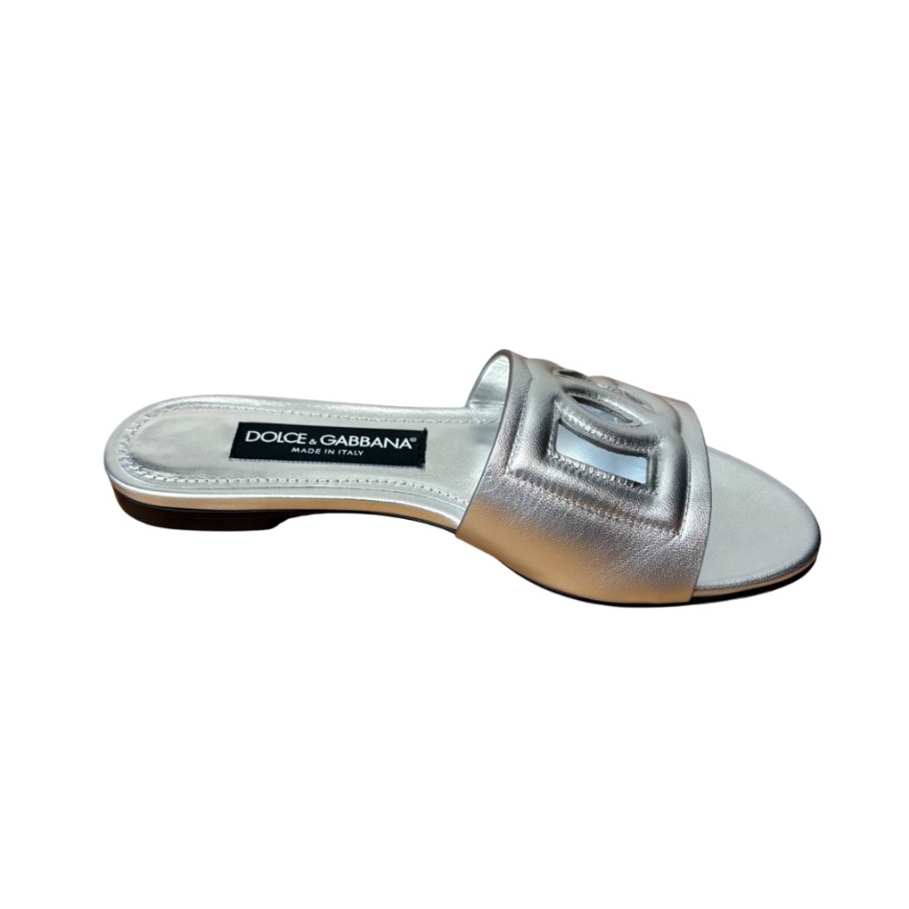 NEW Dolce & Gabbana Ciabatta Flat Nappa Mordore Silver Slides size 35.5 $795.00 - Picture 8 of 16